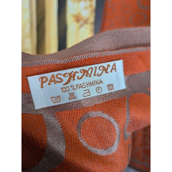 PASHMINA Scarf Shawl Wrap 100% Pashmina Orange/Brown w/ Fringe 66" X 28" - Picture 4 of 6